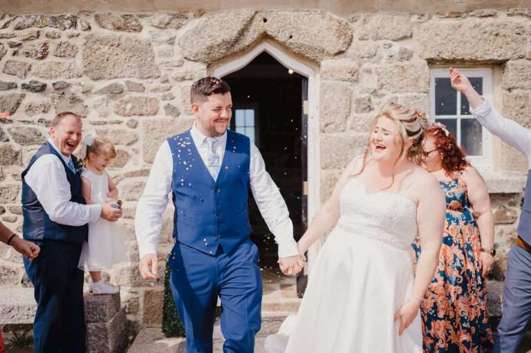 Wedding confetti at St Nicholas Chapel, St Ives