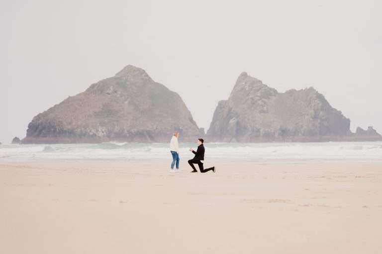 Getting Down On One Knee - Cornwall Proposal at Holywell Bay, Cornwall, UK