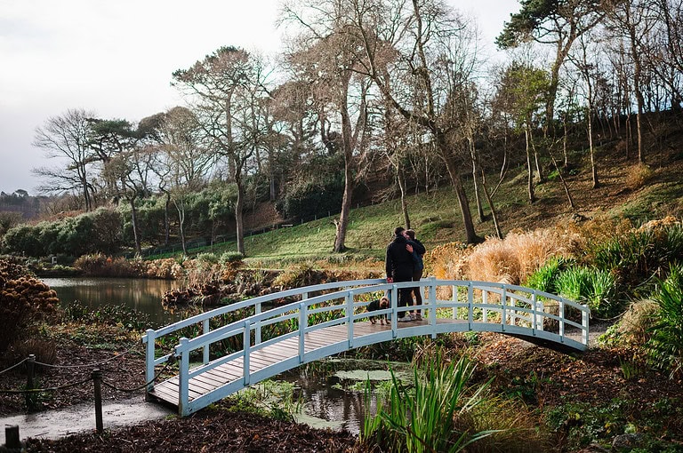 Looking over the beautiful Trebah Gardens from the white bridge by Cornwall engagement photographer, Jake Timms Photography