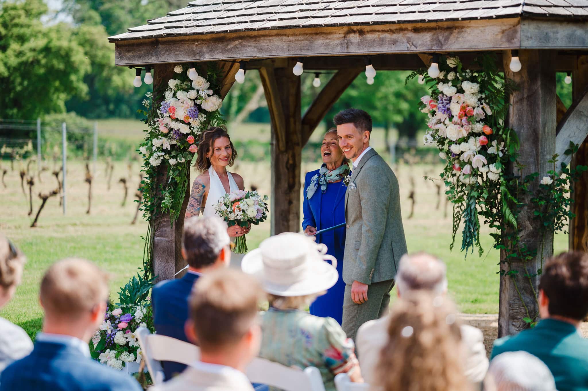 The outdoor wedding ceremony area at Froginwell vineyard by Devon Wedding Photographer, Jake Timms Photographer
