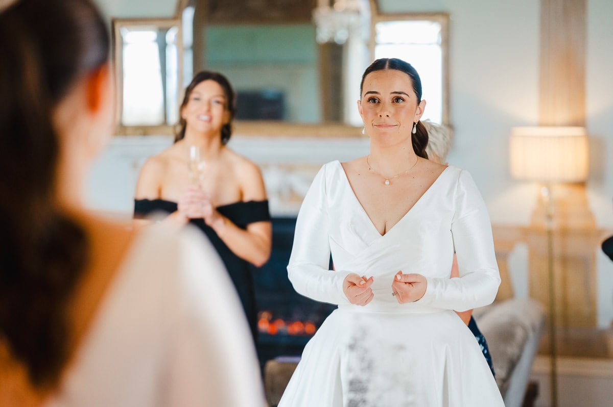 Getting nervous before getting married is perfectly normal. Here is a bride after getting ready for her wedding at Rockbeare Manor - Wedding Portfolio